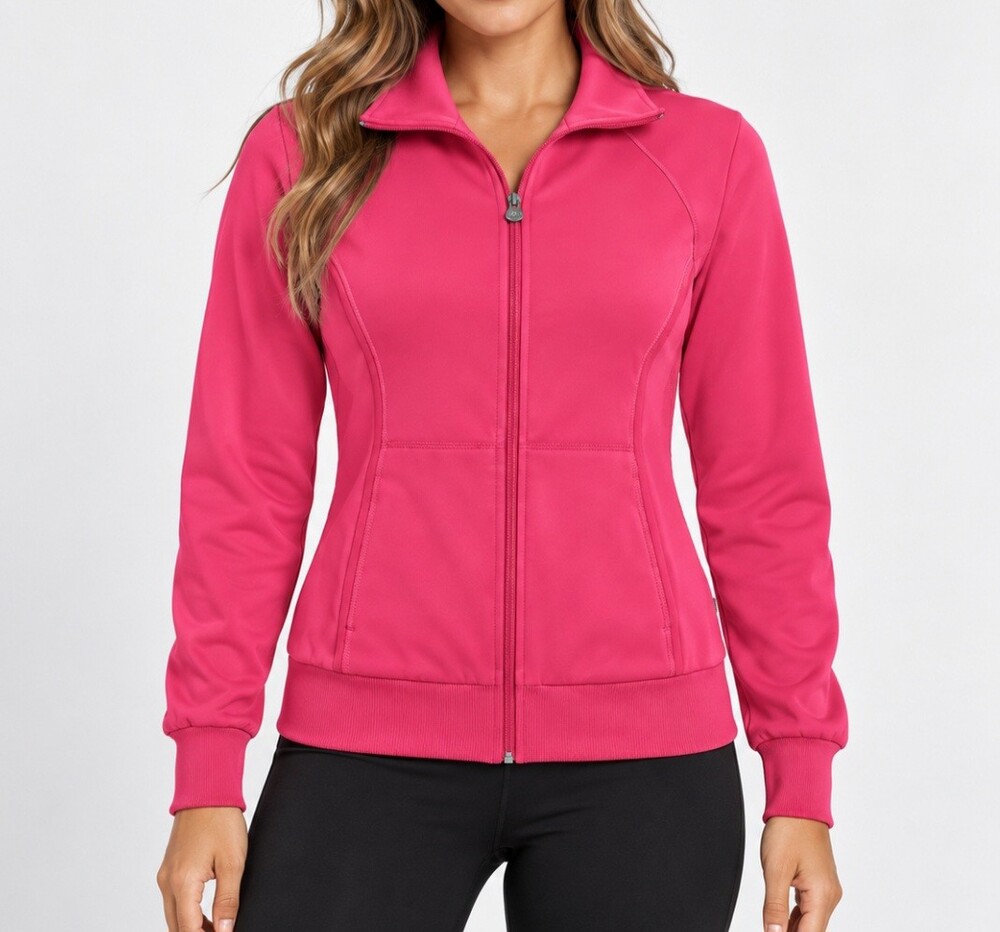 Cherokee Infinity Women's 2-Pocket STRETCH Warm-Up Scrub Jacket In Carmine Pink